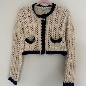 Moon River Size L Crochet Hole-Knitted Cropped Cardigan Top Fall